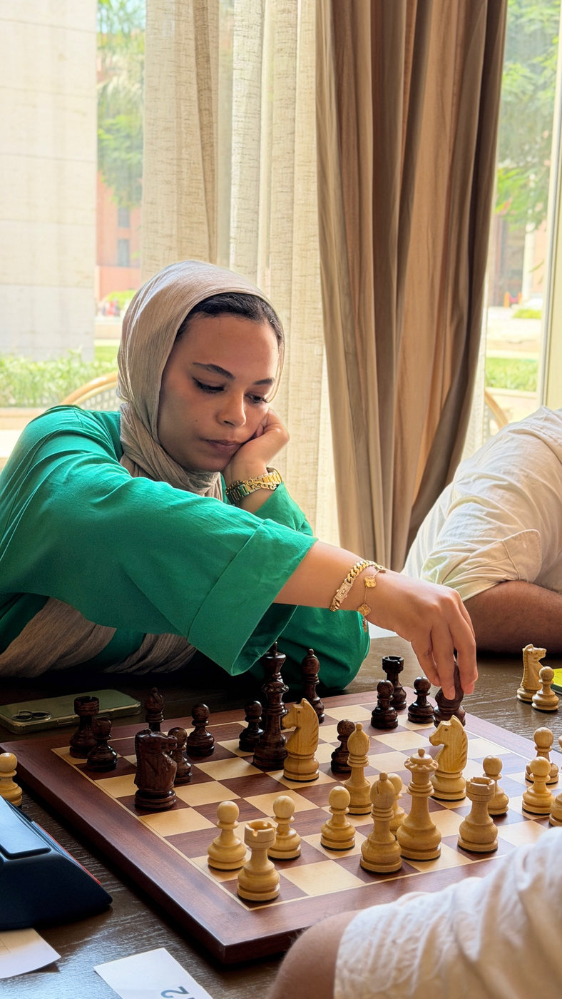 A player reaching for a piece