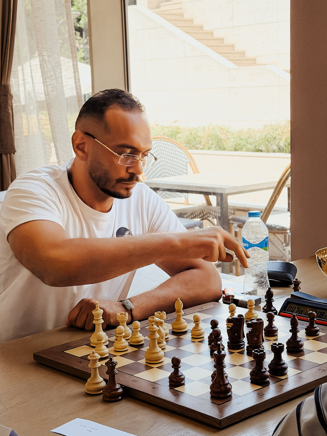 A player making a move during the rapid tournament