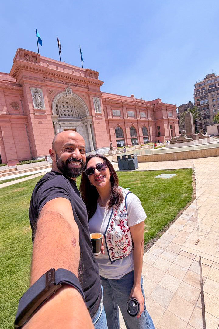 Nora and Sherif outside the Egyptian Museum in Downtown Cairo